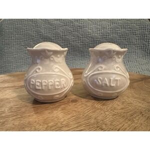 Chic Brand Antique Porcelain Salt & Pepper Shaker Set White‎ "Provence" Pattern.